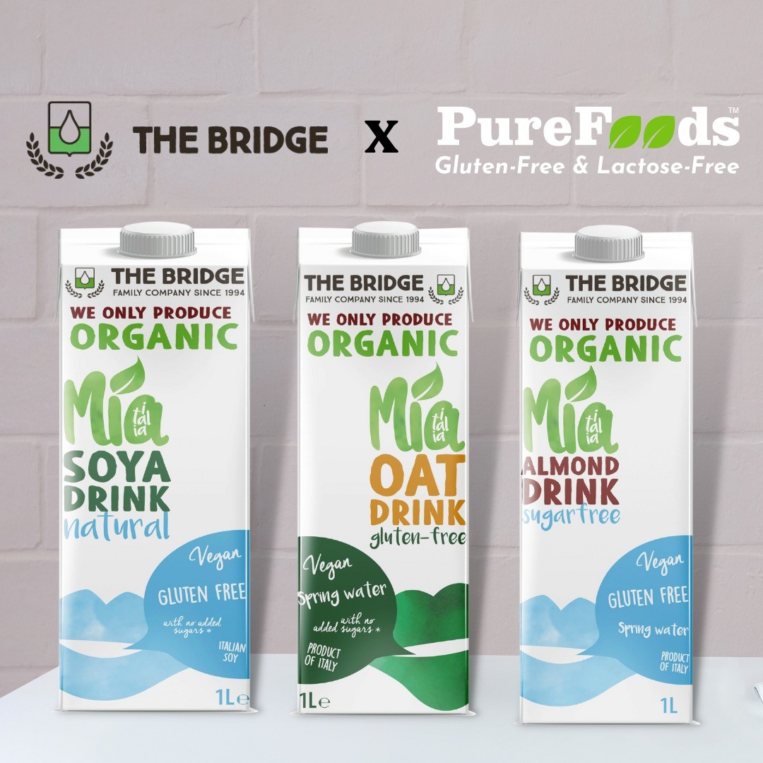 PureFoods x The Bridge Bio has an amazing variety of vegan drinks for you. Get your Soya, Oat and Almond drinks exclusively at purefoods.org!

The Bridge Bio's products are made with the freshest Italian spring water directly from the mountains and are always vegan, lactose-free and cholesterol-free, while most of them are gluten-free too!

Link in Our Bio!

# PureFoods #vegandrinks #GlutenFree #Lactosefreecookies #Glutenfreecookies #Allergenfreecookies #Chocolatecookies #teasnacks #healthy #Makeityourway #Healthyliving  #weightloss #prioritizehealth #Howyouhaveit #Organicmilk #healthyeating #choosehealth #elevateeating 
#goodeats #glutenfree #dailygreens #wellness #nutrition #healthyjourney #highfibre  #energy #activelifestyle #healthyeating #allergenfree #lactosefree #boostenergy