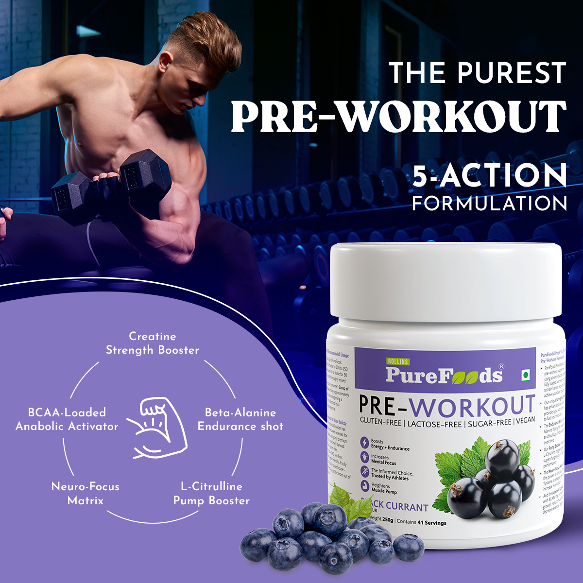 Buy PreWorkout Powder Black Currant Flavour Online PureFoods