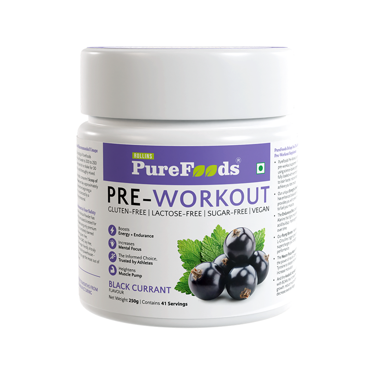 Buy PreWorkout Powder Black Currant Flavour Online PureFoods